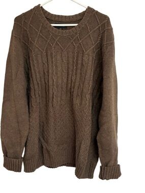 RW&CO. Brown Cable Knit Crewneck Sweater
